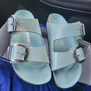 Birkenstock Arizona Light Blue Sandals with  Big Silver Buckles